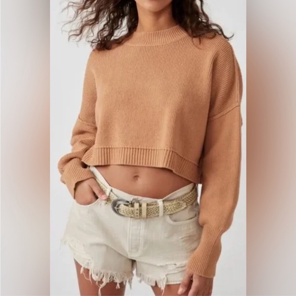 Free People Camel Crew Neck Sweater new with tags large